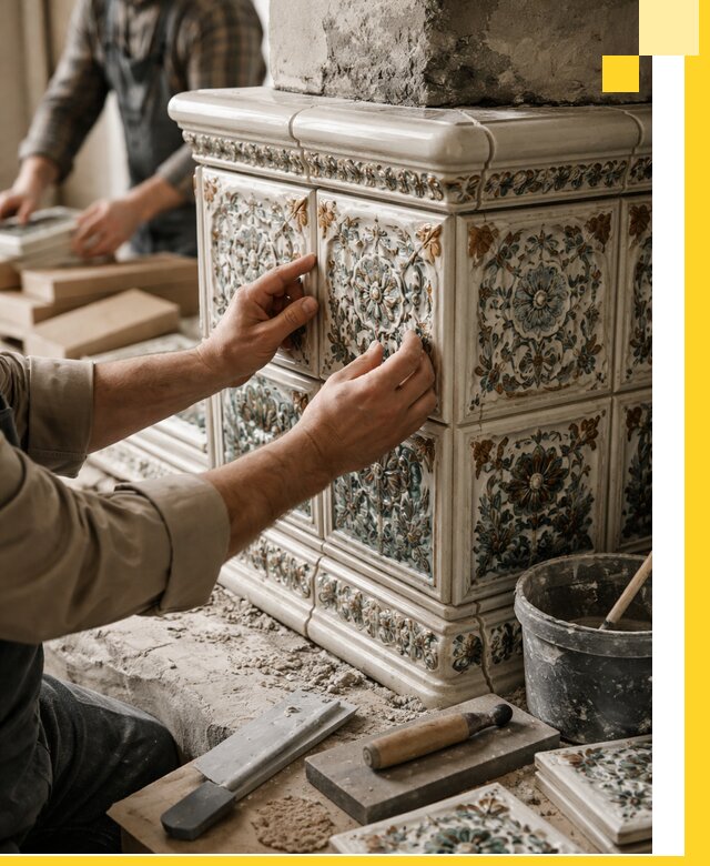 Изразцовые камины под ключ в Сыктывкаре: проект и монтаж