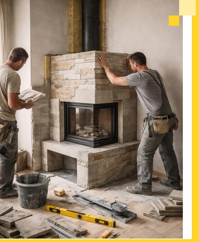 Угловые камины под ключ проект, монтаж и отделка в Сыктывкаре