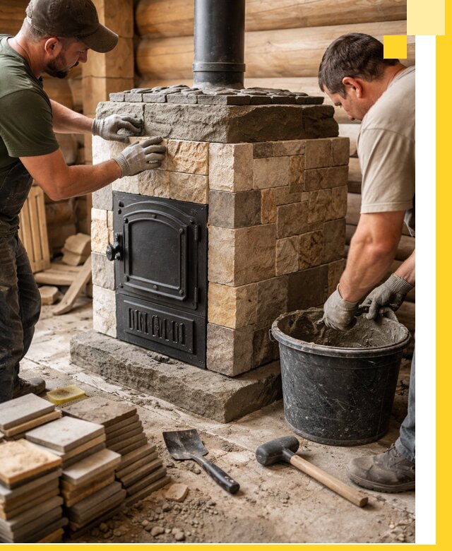 Облицовка банной печи под ключ в Сыктывкаре: камень и плитка