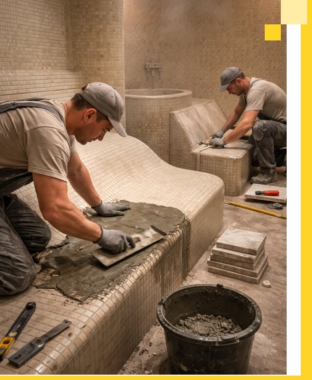 Лежаки для хамама под ключ в Сыктывкаре, проект и монтаж