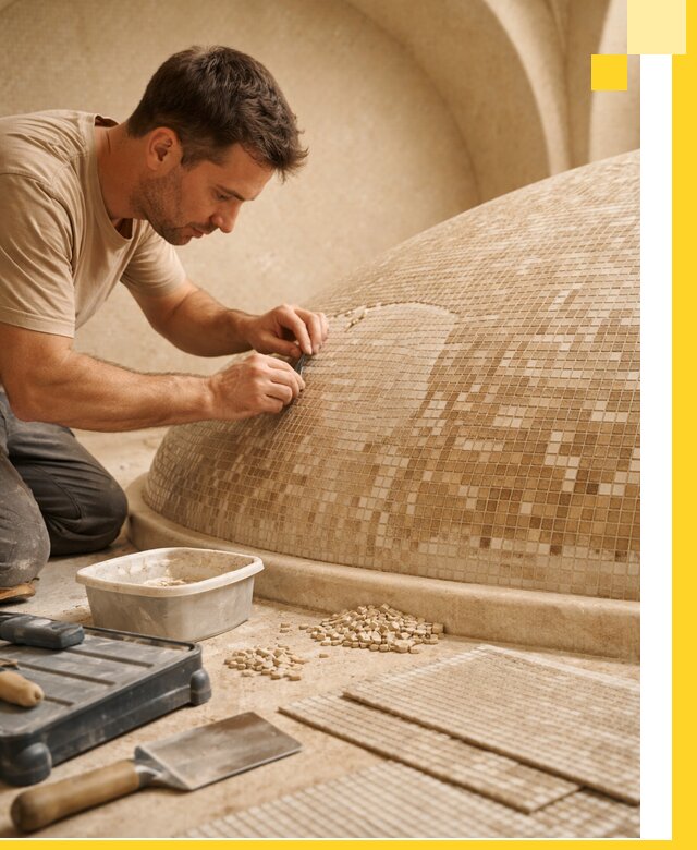 Профессиональная укладка мозаики для хамама под ключ в Сыктывкаре